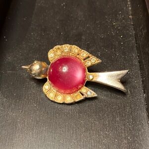 Elegant Gold and Red Bird Brooch